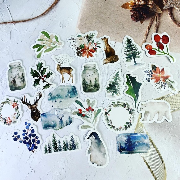 Majestic Elk, Winter Forest, Berries, Mason Jars, 46 Stickers - Picture 2 of 10